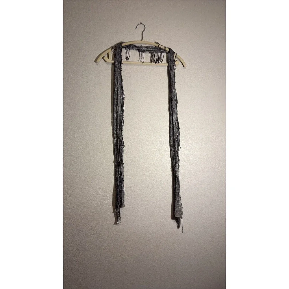 Vintage Silver Metallic Fringe Skinny Scarf
